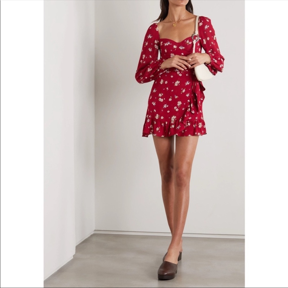 NEW Reformation Cammi Long Sleeve Minidress 8 mini dress NWT 8 red cassia floral